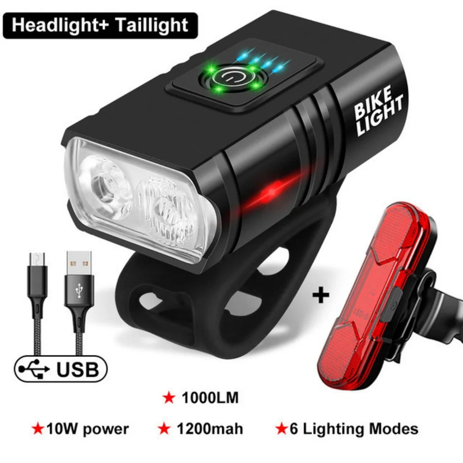 Lumière avant de vélo USB rechargeable T6 LED, 3 modes, 1200mAh