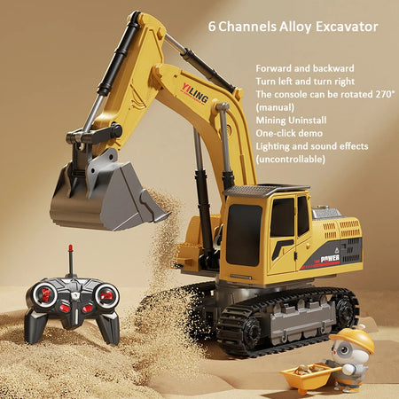 Alloy RC Excavator 11CH Remote Car &ndash; Realistic Lights 6Ch yellow