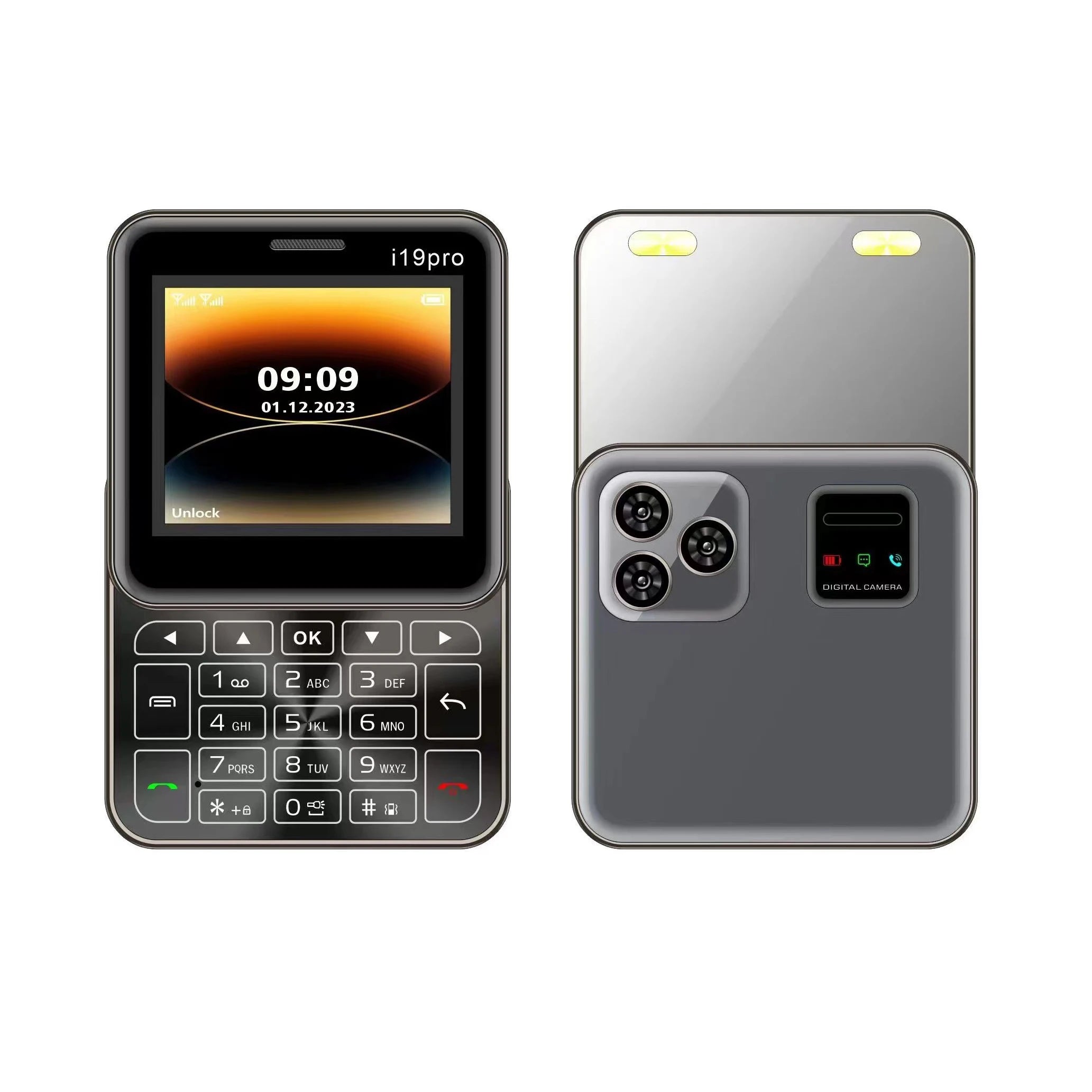 Rotatable Cute Mini Slider Phone &ndash; Two Torch Lights Black / Standard