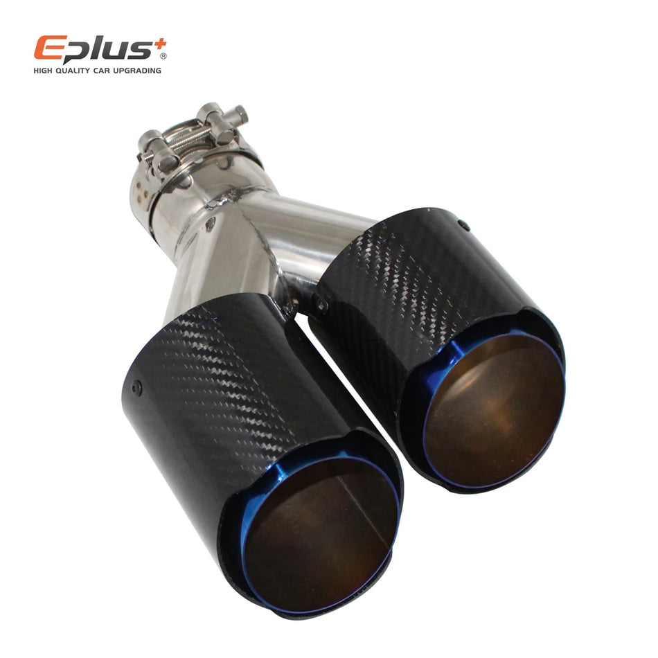 Carbon Fiber Muffler Tip Y Shape Dual Exhaust Universal Stainless Blue