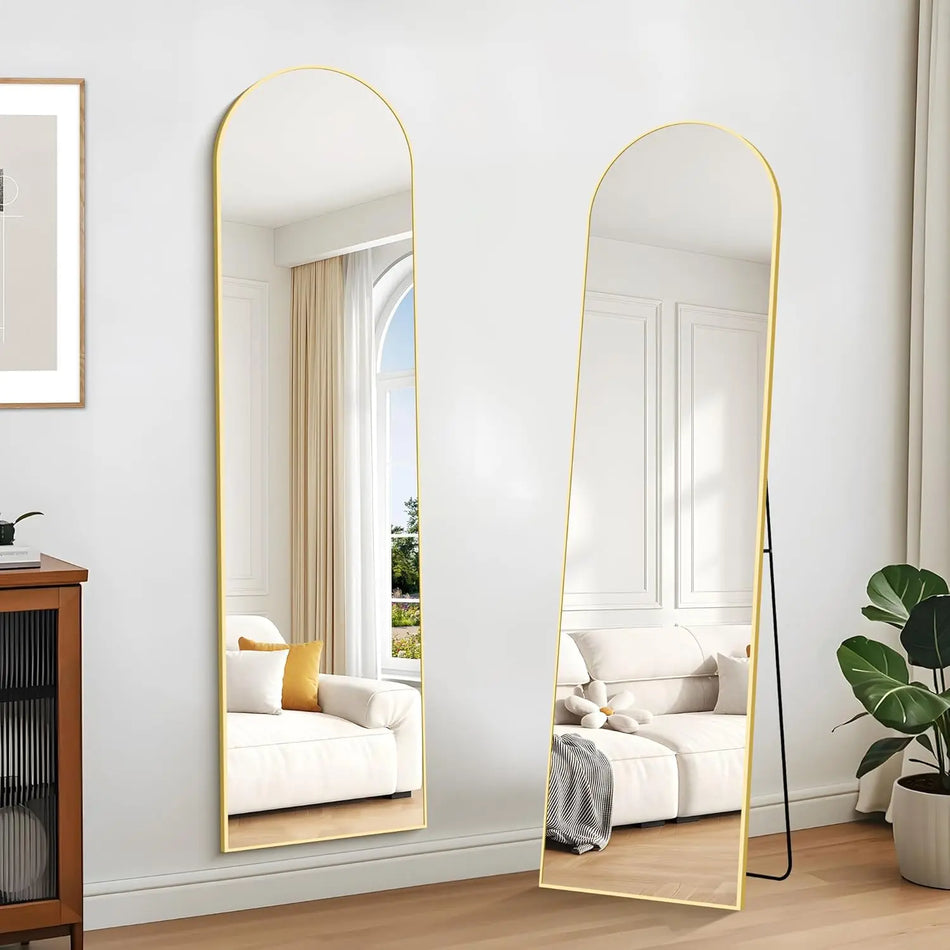 Espelho de Corpo Inteiro Arqueado 162x50cm Estrutura de Alumínio com Suporte