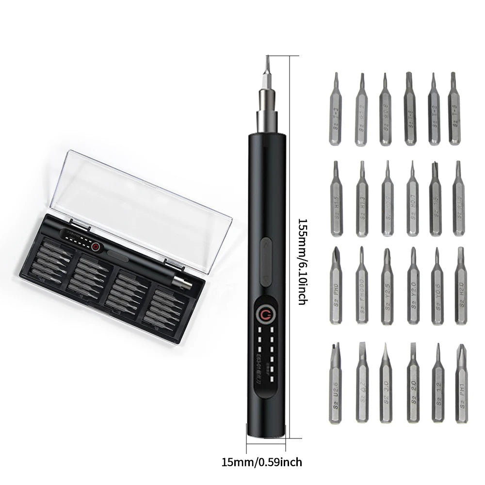 24 In 1 Precision Electric Screwdriver Set - LED Magnetic Black