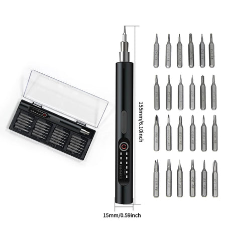 24 In 1 Precision Electric Screwdriver Set - LED Magnetic Black