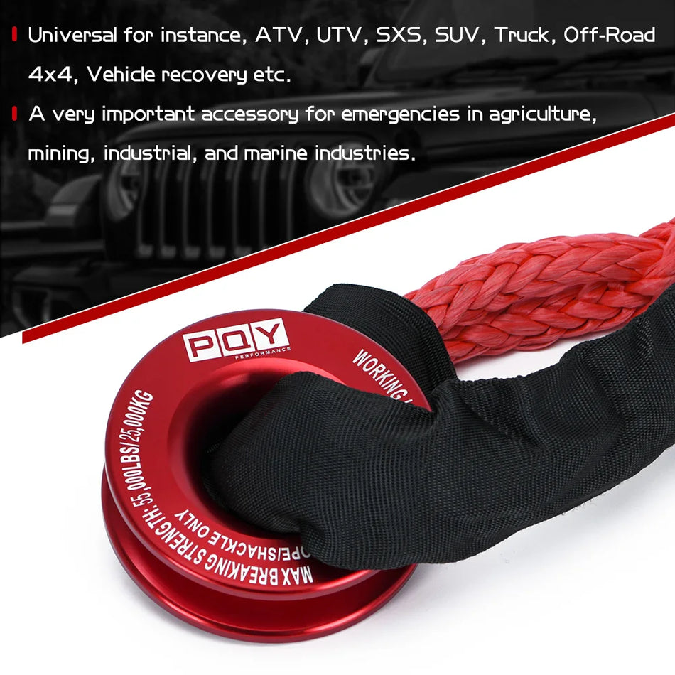 55000lbs Winch Rope With Synthetic Soft Shackle, Recovery Ring, Rugged Shackles