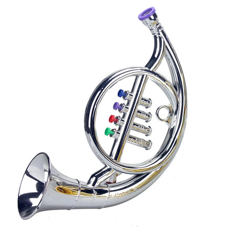 Children's Educational Toy Trumpet, Clarinet &amp; Saxophone Simulation Instruments for Early Learning Round horn - Silver