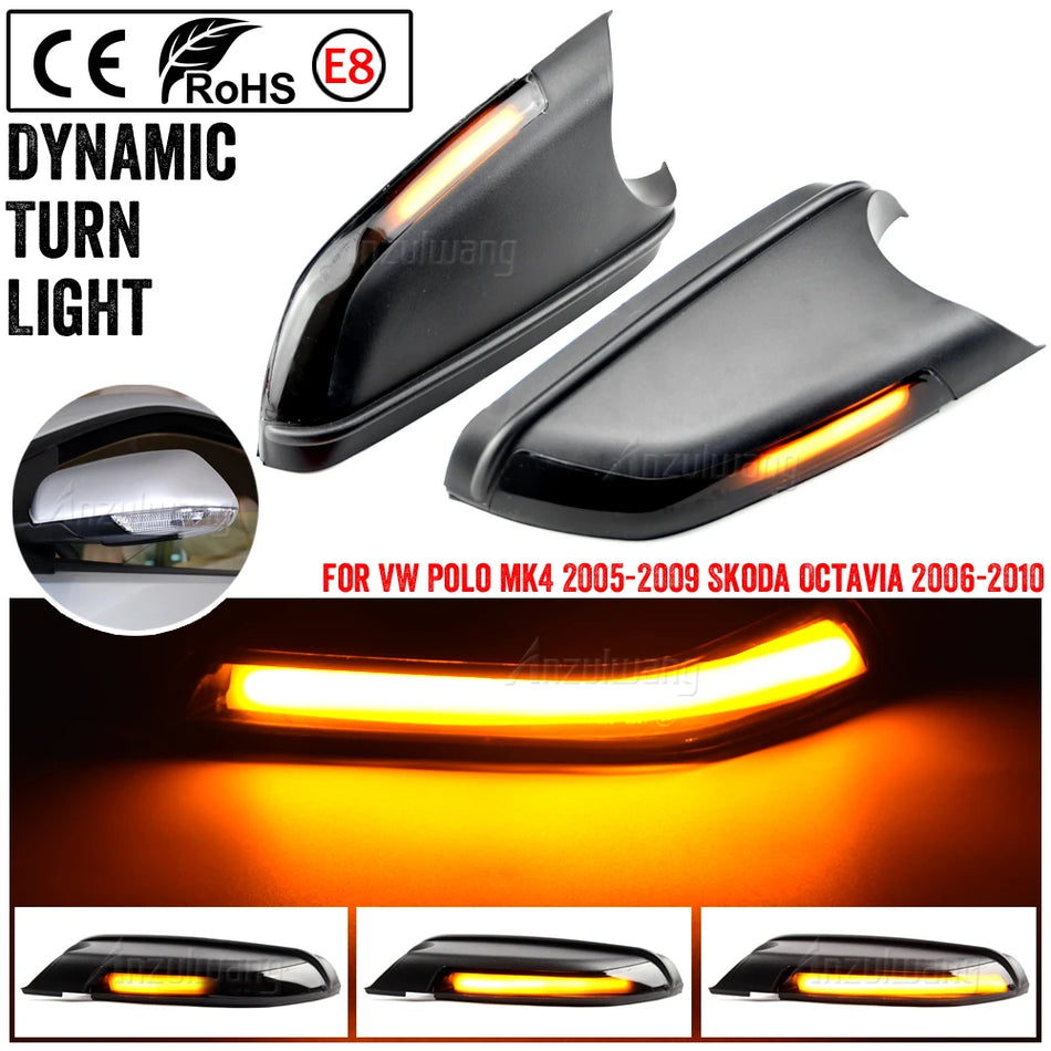 LED Dynamic Rearview Turn Signal Lights For VW Polo Skoda Octavia MK2