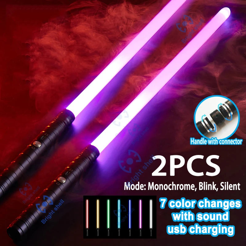 RGB Metal Lightsaber with Sound Effects and 15 Colour Changes 1-Black-2PCS