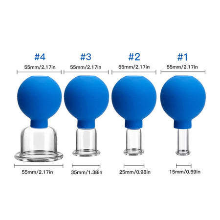 Vacuum Cupping Glass Jar &ndash; Gentle Facial Suction Massage 4PCS Blue