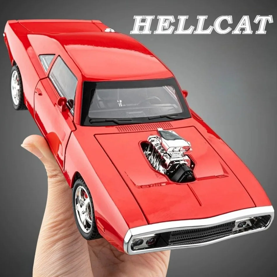 Mașină de jucărie Diecast Charger Hellcat la scară 1:24 cu retragere și uși deschise