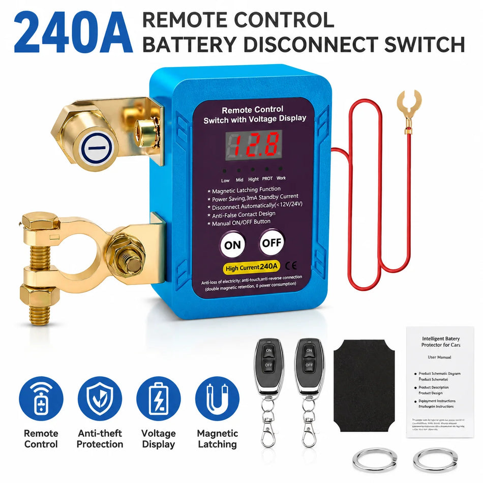 Interruptor maestro de batería de coche de 12V 24V con control remoto y pantalla LED