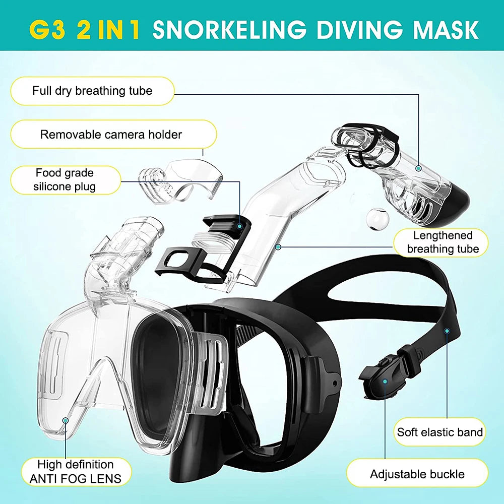 Wading Mask Underwater Snorkeling Half face Face Children Swimming Mask Set Scuba ...