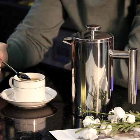 French Press Steel Coffee Maker &ndash; Keeps Coffee Hot Longer