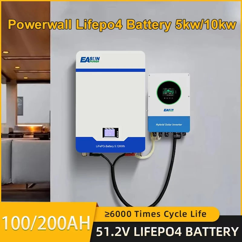 Μπαταρία EASUN Lifepo4 Powerwall 48V και 51.2V, 16S 100Ah, 5.12kWh Χωρητικότητα, 6000+ Κύκλοι, BMS Έτοιμο για Ηλιακή Ενέργεια