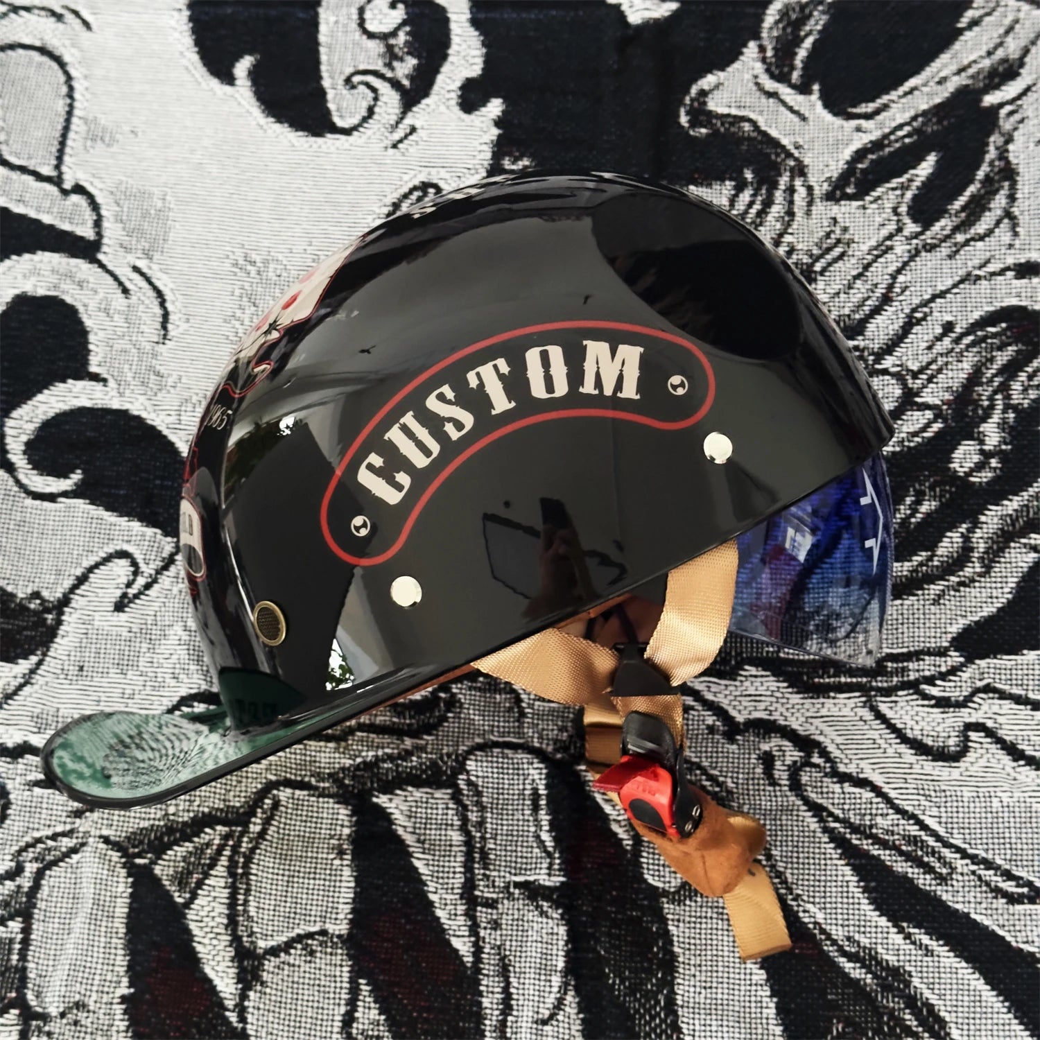 Street Retro Baseball Helmet Motorcycle Helmet &ndash; Blue Lenses WITCH / XXL