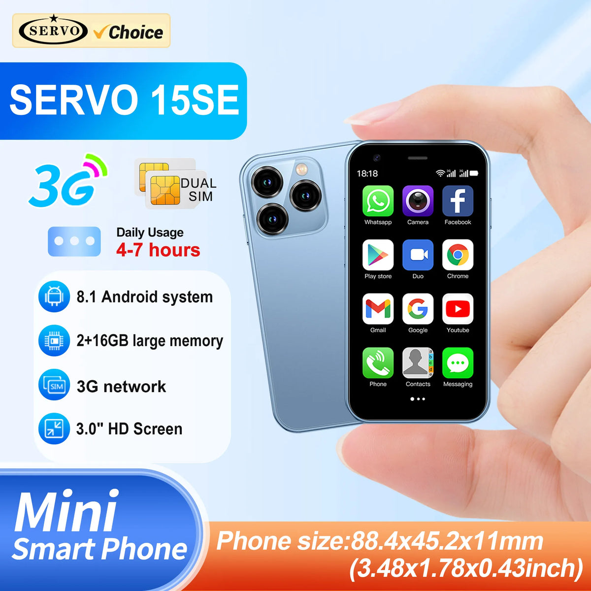 SERVO 15SE Mini Smartphone 3G WCDMA Android &ndash; Ultra Compact