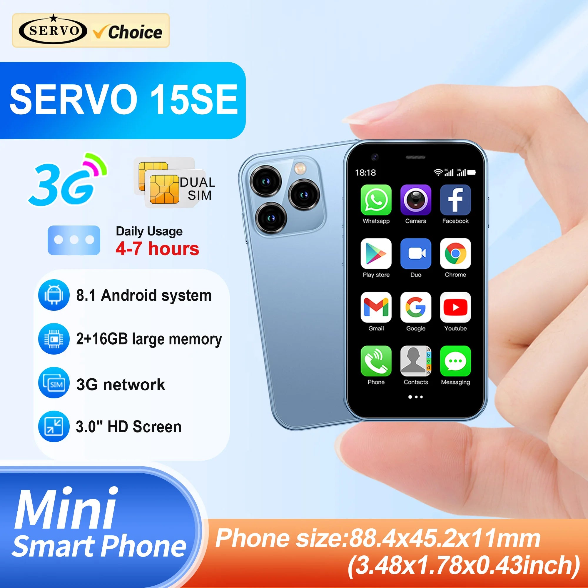 SERVO 15SE Mini Smartphone 3G WCDMA Android &ndash; Ultra Compact
