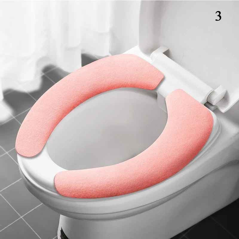 2Pc Set Reusable Toilet Seat Cover &ndash; Warm Flannel Pad Pink