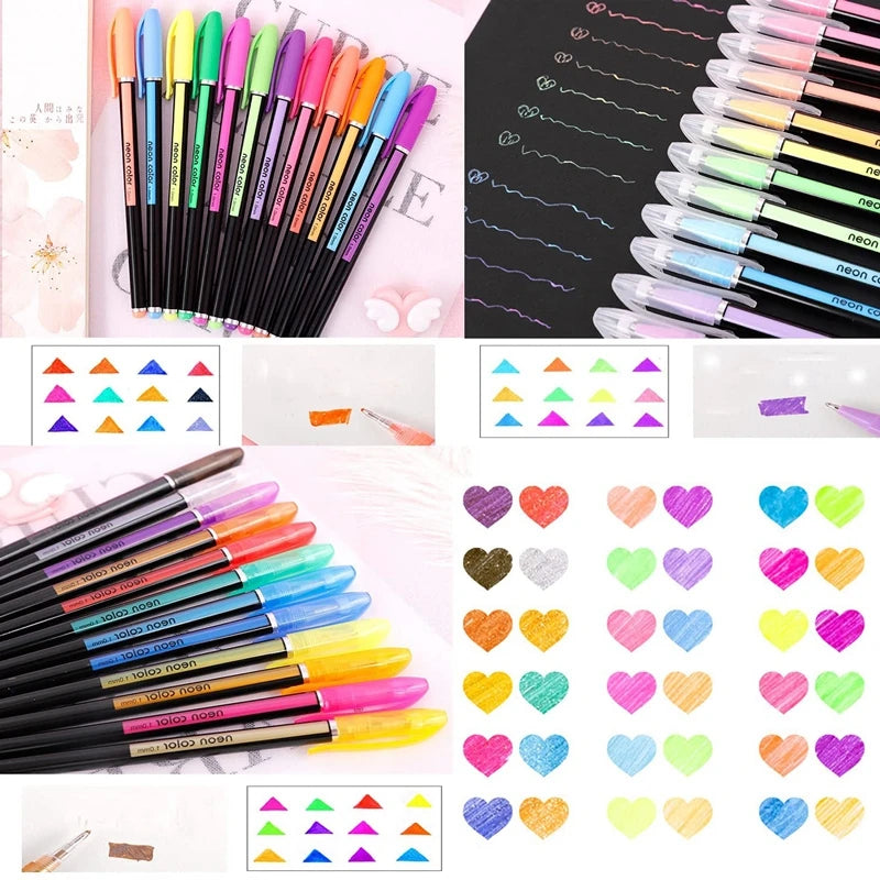 48 Metallic Glitter Gel Pens Set - Ideal for Colouring &amp; Drawing