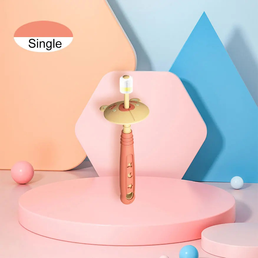 360 Degree Soft Silicone Baby Toothbrush for Children Aged 0-6 Years Coral Orange