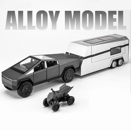 1/32 Scale Alloy Cyber Toy Pickup Truck with Sound and Light Features Black with motorbike