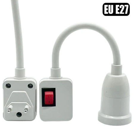 Flexible E27 Lamp Holder with On/Off Switch and Multiplug Adaptability EU Plug-E27 25CM