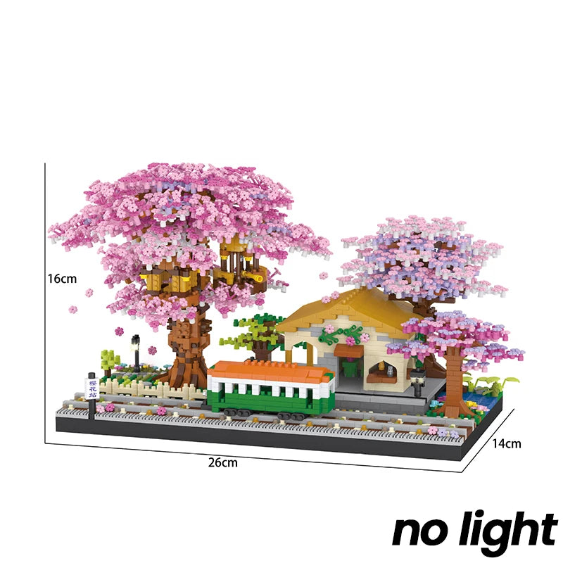 Building Blocks Mini Sakura Tree Set &ndash; Romantic Cherry Blossom Treehouse Model train no light