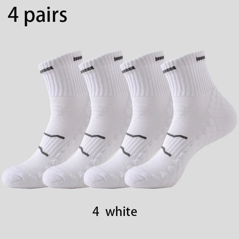 4 Pairs Pro Performance Sport Socks - Breathable Cushioned 4 white Ankle / One Size