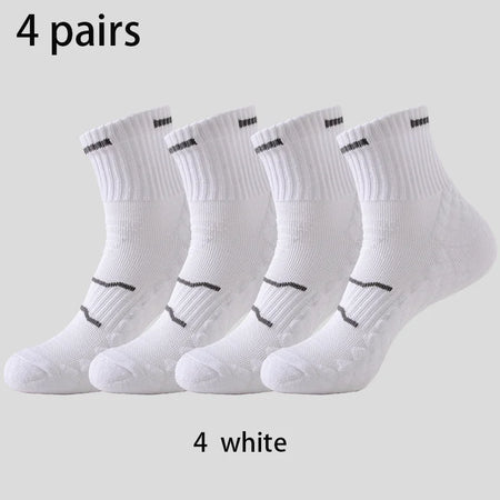 4 Pairs Pro Performance Sport Socks - Breathable Cushioned 4 white Ankle / One Size