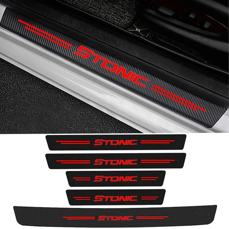 Door Sill Protectors Carbon Fiber PU Leather for Kia Stonic, Durable Guard Against Chips