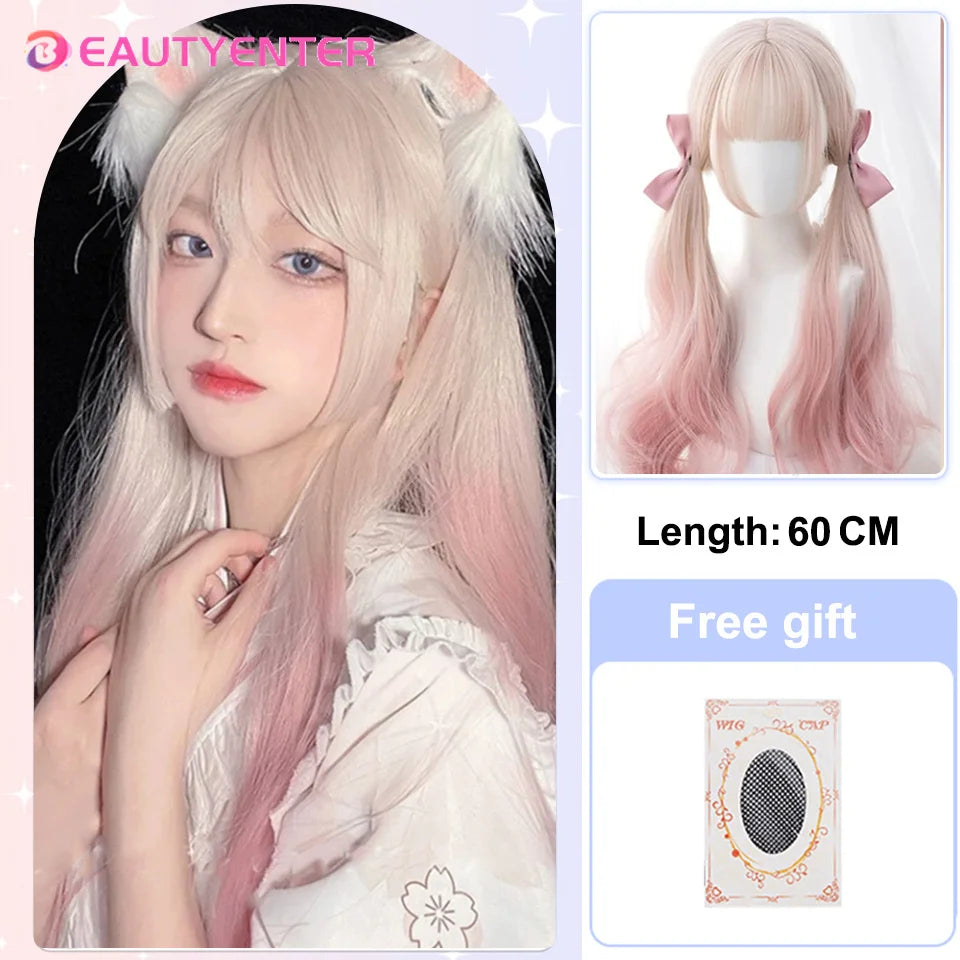 BeautyEnter Pink Long Straight Wig with Bangs for Cosplay and Daily Use #2