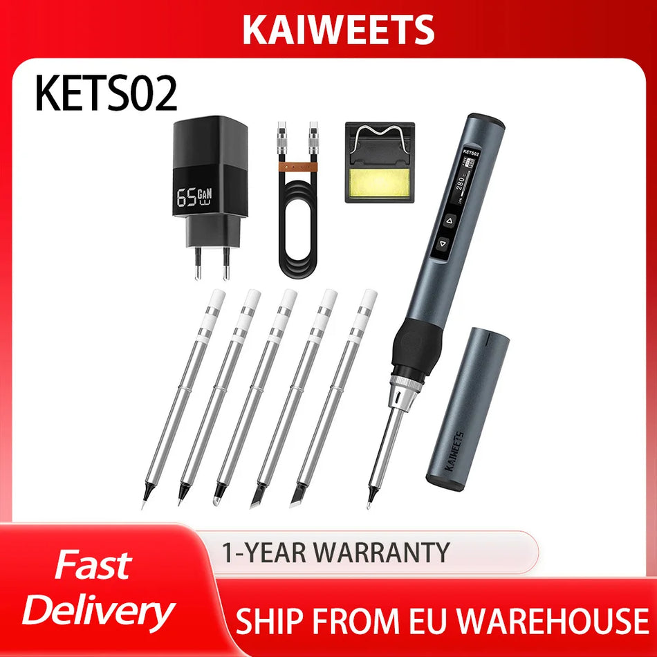 KAIWEETS KETS02 Έξυπνο Σετ Κολλητηριού, 65W, 9-20V, Οθόνη OLED, Ακριβής Έλεγχος Θερμοκρασίας, Λειτουργία Αναμονής, Γρήγορη Θέρμανση