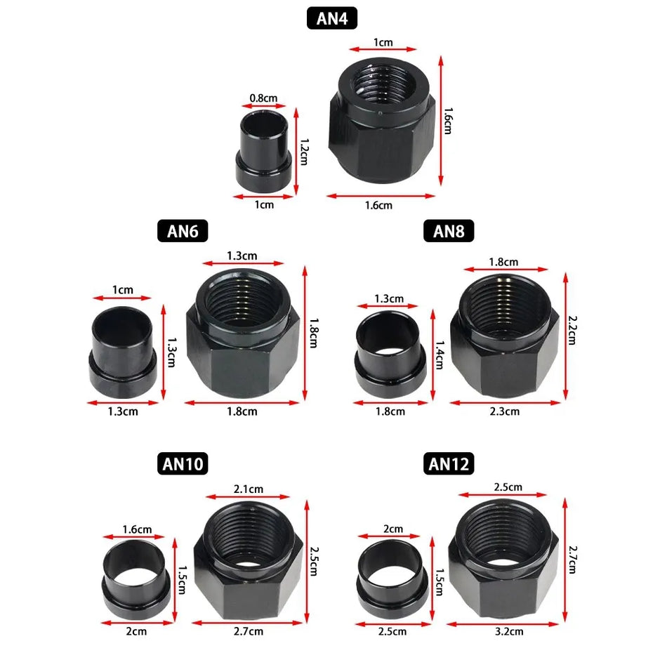Raccords de tuyau droits en aluminium à 0 degré, anodisés en noir, AN4 AN6 AN8 AN10 AN12