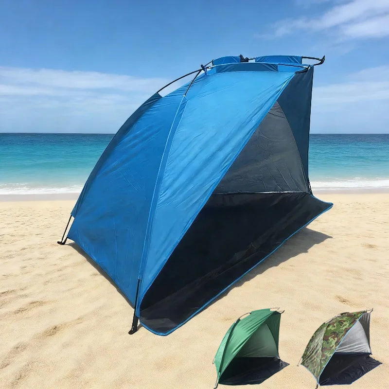 Tente de plage ultralégère pour 2 personnes avec abri anti-UV, déploiement automatique.