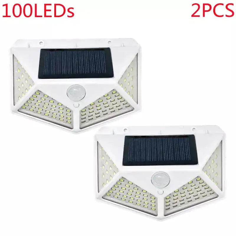 Outdoor 100 LED Solar Light Motion Sensor Waterproof Sunlight Garden Decoration Street Lights Solar Powered Lantern Wall Lamp White 100LEDs 2Pcs