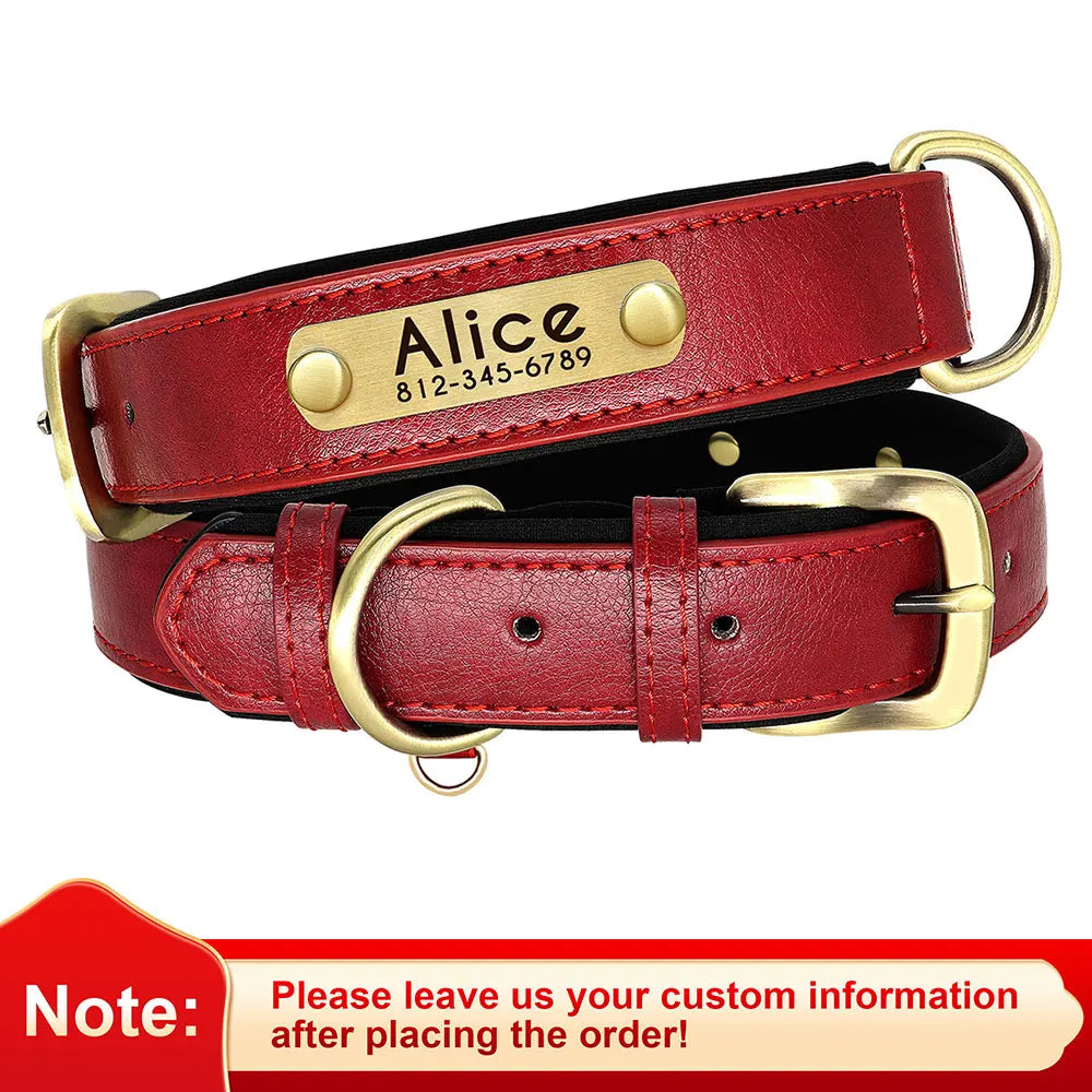 Personalised Leather ID Collar with Free Engraving for Dogs Red / XL