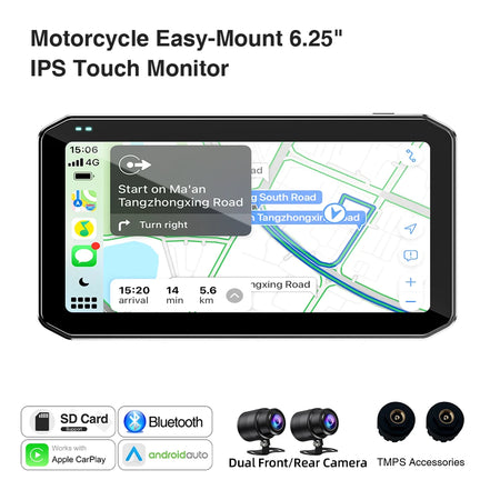 Motorcycle Recorder CarPlay Android Auto 6.25Inch &ndash; Remote DVR TMPS / 128G