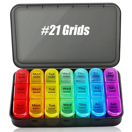 Weekly Pill Organizer &ndash; 21 Compartment Travel Case for Easy Medication Management 21 Grids