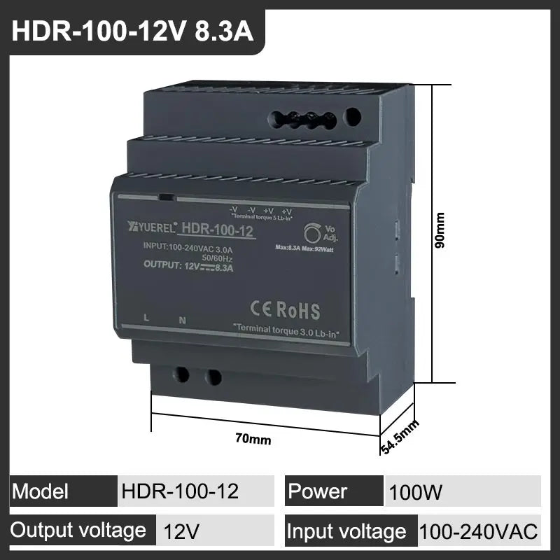 Ultrathin Rail Type Transformer | Efficient &amp; Versatile Power Supply Solutions HDR-100-12V 8.3A