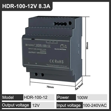 Ultrathin Rail Type Transformer | Efficient &amp; Versatile Power Supply Solutions HDR-100-12V 8.3A