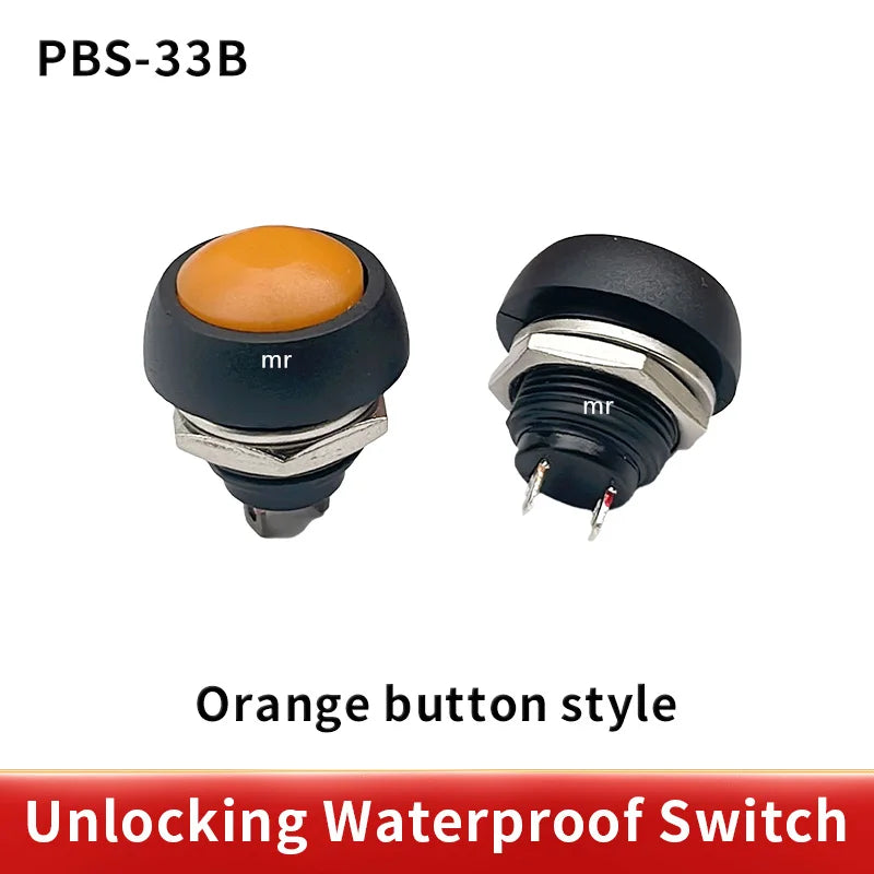 PBS 33B Mini Switch &ndash; Waterproof 12mm Momentary Push Button orange  pbs-33b
