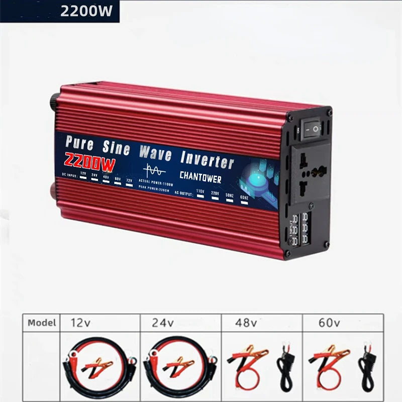CHANTOWER Pure Sine Wave Inverter - 12V/24V DC to AC, 2000W-5000W