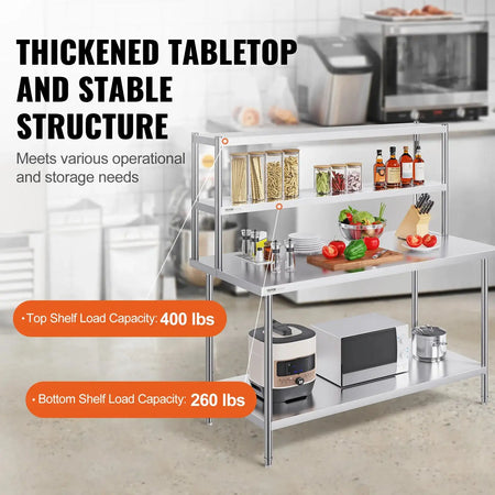 Stainless Steel Kitchen Worktable With Adjustable Overshelf