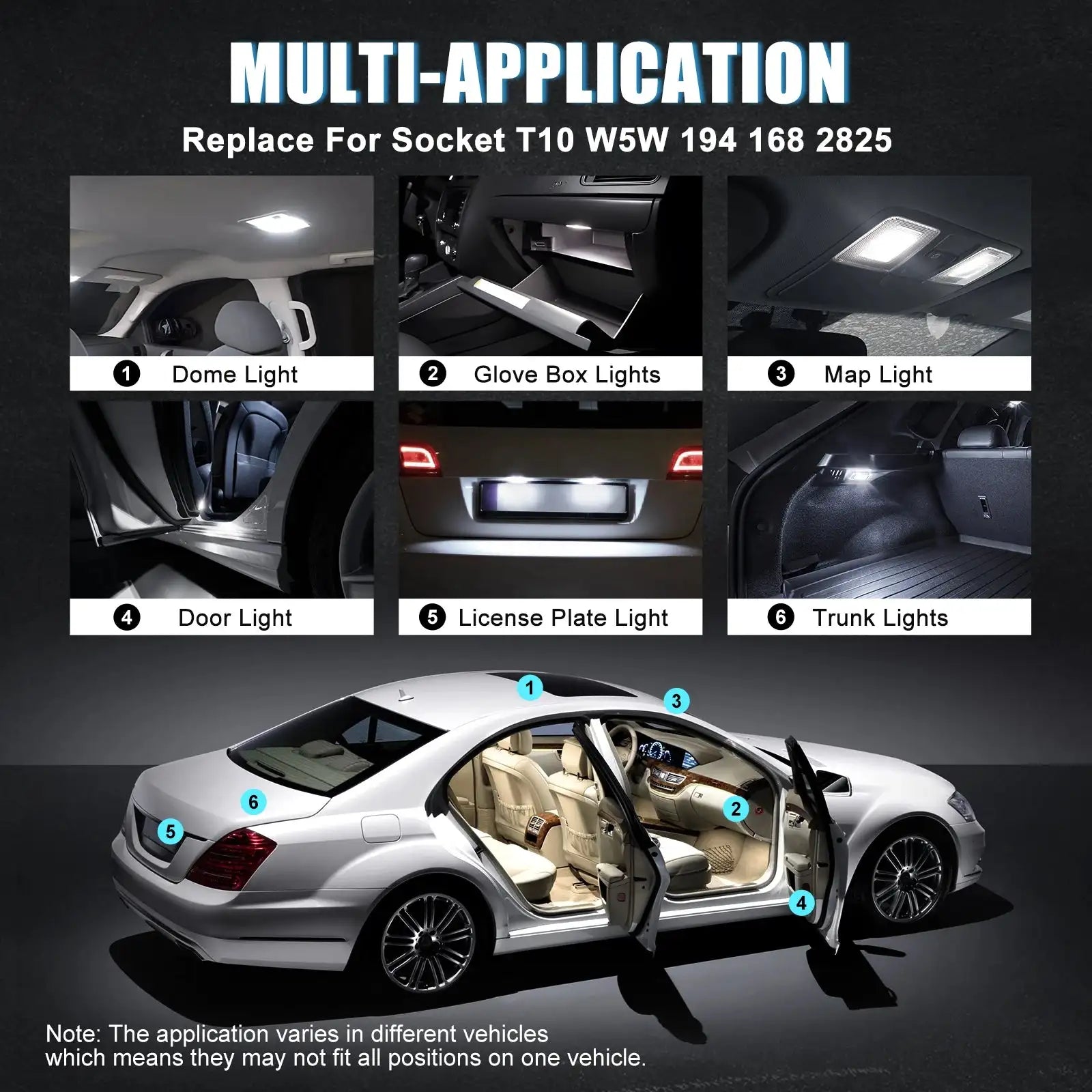 Bevinsee W5W T10 LED Bulb 12V CANBUS Interior Light 6500K