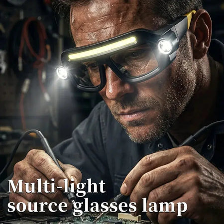 Rechargeable COB LED Glasses Headlight TYPE C Waterproof Lightweight Adjustable Angle Work Lamp for Car Maintenance Repair by InterCyprus Trading Ltd