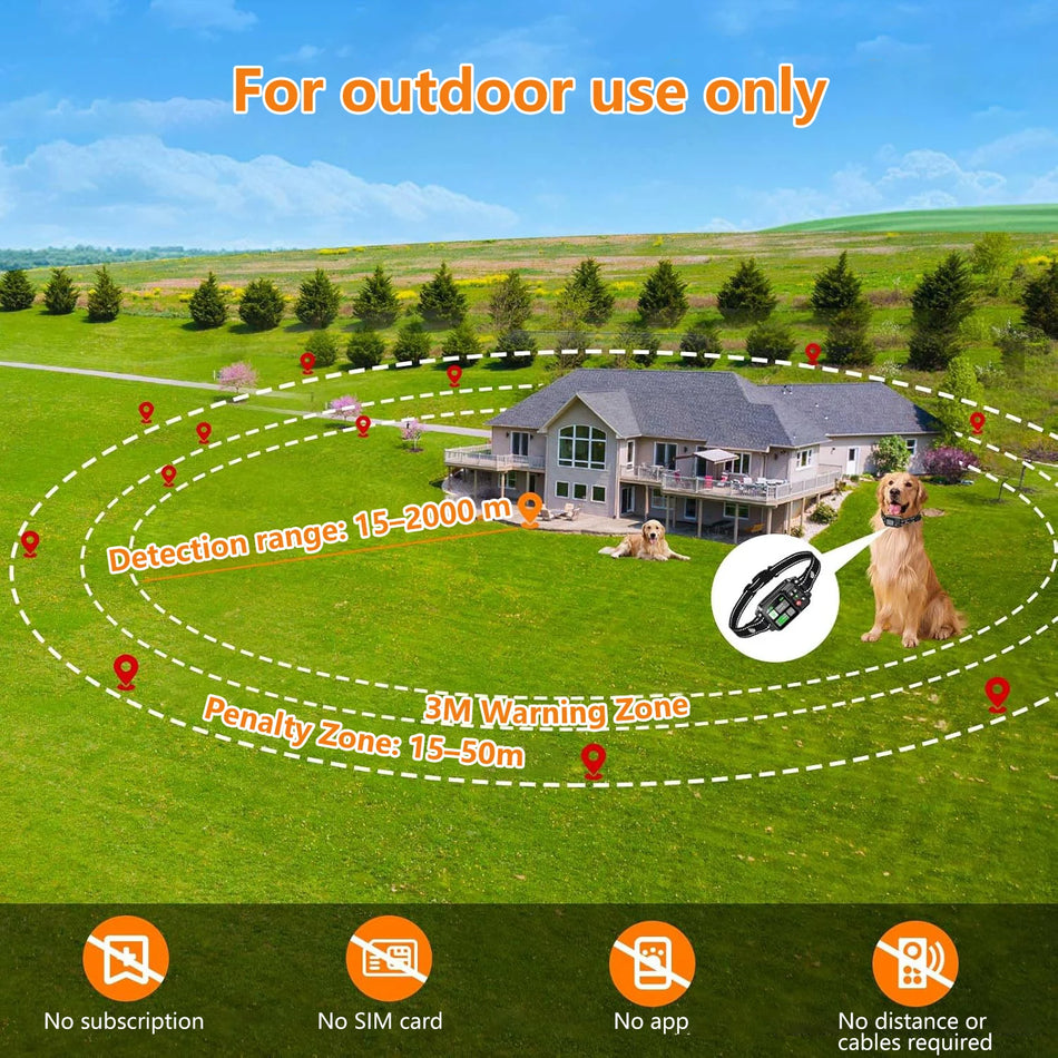 GPS Wireless Dog Fencing System with Electric Satellite Technology - Range 15 to 200