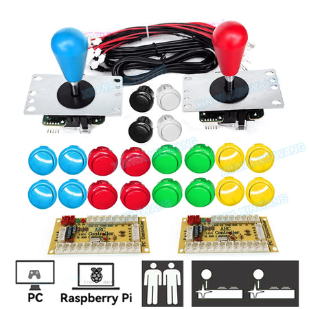 Arcade Joystick DIY Kit for PC and Raspberry Pi 2 player mixcolor