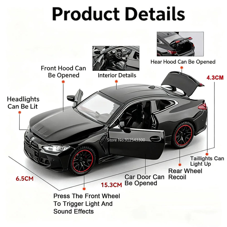 Coche de juguete de aleación de metal con neumáticos de goma para BMW M4 Coupe 320i