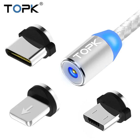 Magnetic Charging Cable 3 IN 1 TOPK 360 Degree Rotating Magnetic Phone Charger Cable Nylon Braided Magnetic Micro USB C Cable by InterCyprus Trading Ltd