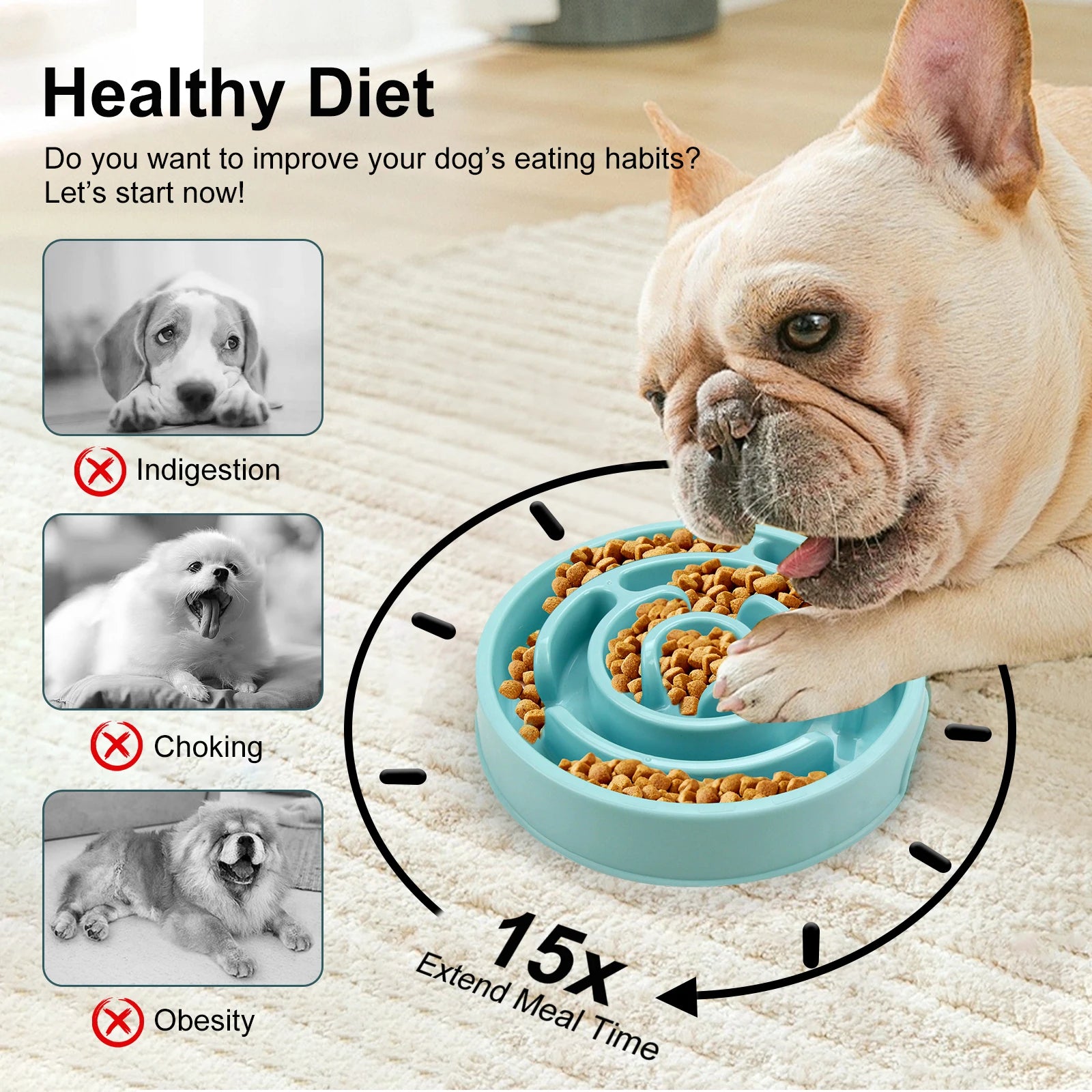 Pet Dog Slow Feeder Bowl &ndash; Anti-Gulping Design for Healthy Eating