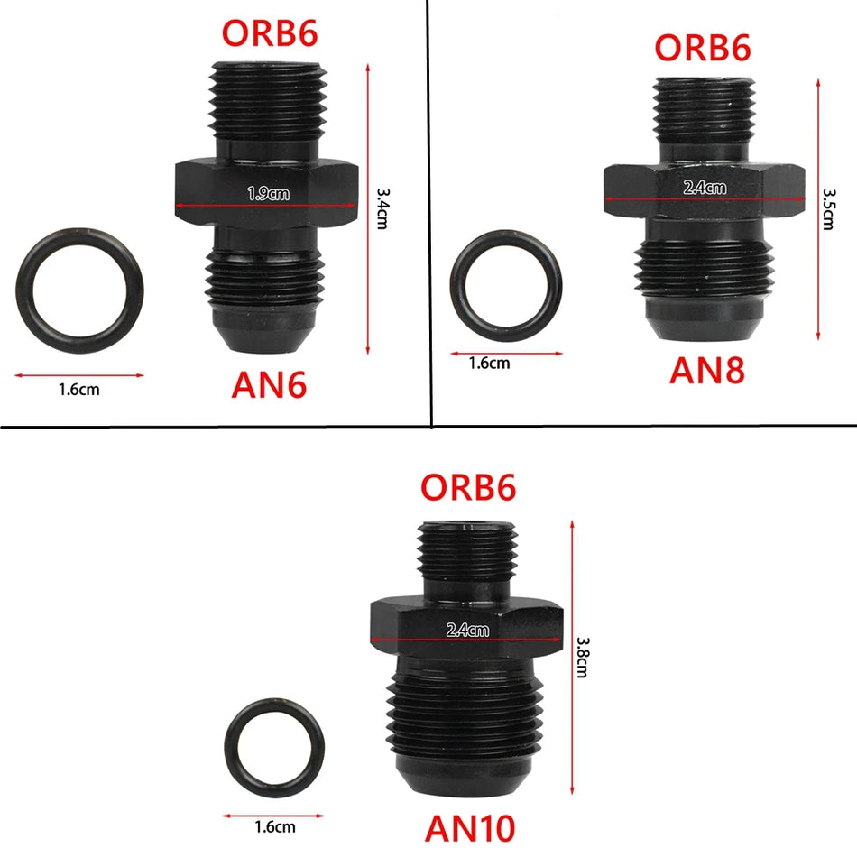 Adaptateur de raccord de tuyau de carburant en aluminium mâle AN6 AN8 AN10 ORB vers mâle AN